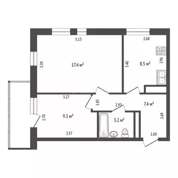 2-к кв. Пермский край, Пермь ул. Сергея Есенина, 9Ак1 (45.8 м)