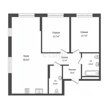 2-к кв. Тюменская область, Тюмень Харьковская ул., 72Б (71.1 м)