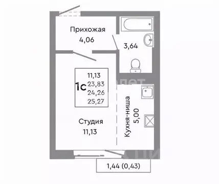 Студия Челябинская область, Челябинск Ярославская ул., 1/3 (24.0 м)