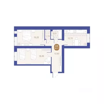 2-к кв. Пензенская область, Пенза Артель жилой комплекс (64.17 м)