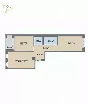 2-к кв. Свердловская область, Екатеринбург ул. Студенческая, 16 (62.98 ...