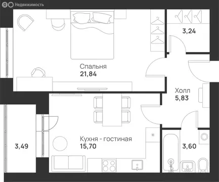 1-комнатная квартира: Тула, улица Героев России, 4 (53.7 м)