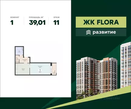 1-к кв. Воронежская область, Воронеж Флора жилой комплекс (39.01 м)