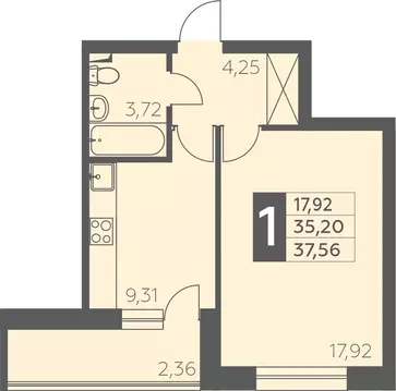 1-к кв. Башкортостан, Уфа ул. Орджоникидзе, 34 (37.56 м)