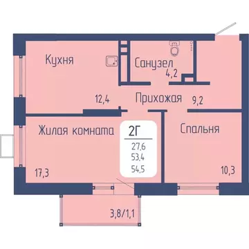 2-к кв. Красноярский край, Красноярск Свободный просп. (54.5 м)