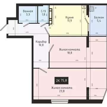2-к кв. Ставропольский край, Ставрополь № 28 мкр,  (75.8 м)