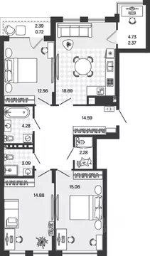 3-к кв. Калининградская область, Гурьевский муниципальный округ, пос. ...