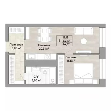 1-к кв. Хабаровский край, Хабаровск Облачный пер. (44.52 м)