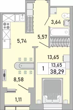 1-к кв. Башкортостан, Уфа Бакалинская ул., 9/1 (38.29 м)