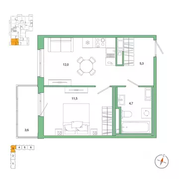1-к кв. Санкт-Петербург Окла жилой комплекс (34.57 м)