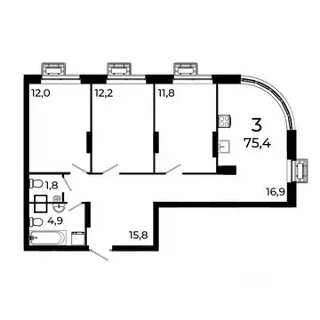 3-к кв. Нижегородская область, Нижний Новгород ул. Коперника, 15 (75.4 ...