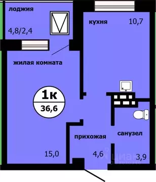 1-к кв. Красноярский край, Красноярск ул. Лесников, 55 (36.2 м)
