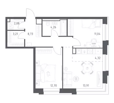 2-к кв. Москва Верейская 41 жилой комплекс, 1.1 (60.25 м)