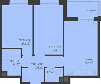 2-к кв. Ярославская область, Рыбинск Западный п/р, Малиновский Квартал ...