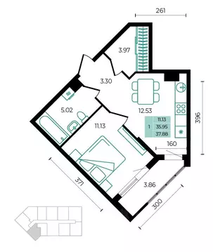1-к кв. Адыгея, Майкопский район, пос. Тульский ул. Заречная (37.88 м)