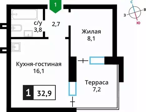1-к кв. Московская область, Красногорск городской округ, д. Аристово ...
