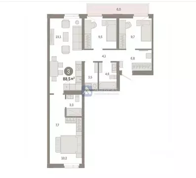 3-к кв. Тюменская область, Тюмень ул. Республики, 205к3 (88.47 м)