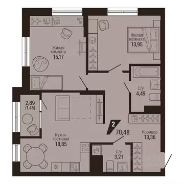 2-к кв. Свердловская область, Екатеринбург Центральный жилрайон, Дом 7 ...