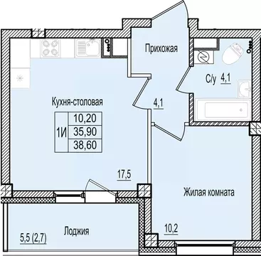 1-к кв. Псковская область, Псков Крестовский жилой комплекс (38.6 м)