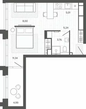 1-к кв. Алтайский край, Барнаул ул. 50 лет СССР, 51А (37.71 м)