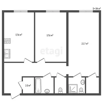 2-комнатная квартира: Санкт-Петербург, шоссе Революции, 3к2 (83.6 м)