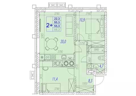2-к кв. Астраханская область, Астрахань ул. Трофимова (55.3 м)