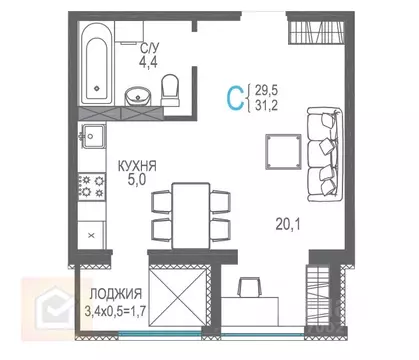 Студия Крым, Евпатория 4 (31.2 м)
