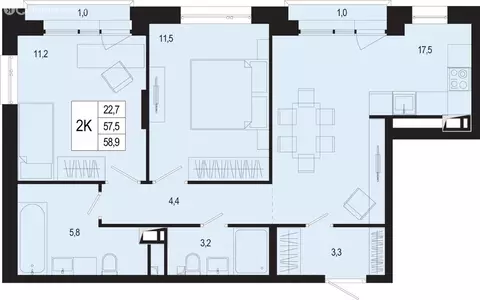 2-комнатная квартира: Московская область, городской округ Подольск, ...