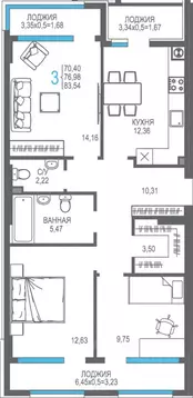 3-к кв. Крым, Алушта На Фонтанке жилой комплекс (76.98 м)