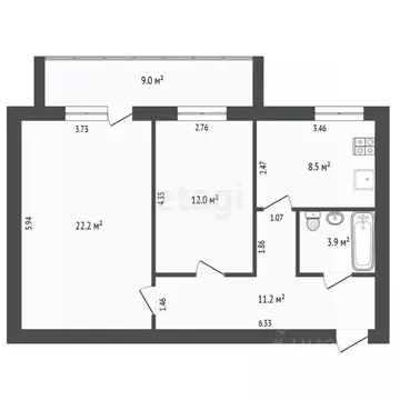 2-к кв. Тюменская область, Тюмень ул. Московский Тракт, 127 (57.8 м)
