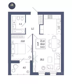 1-к кв. Смоленская область, Смоленск ул. 2-я Киевская, 20Ак1 (54.0 м)