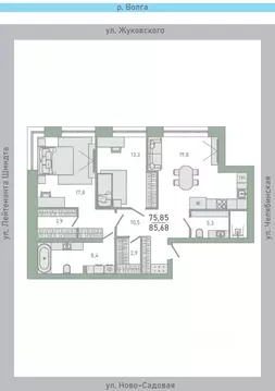 3-к кв. Самарская область, Самара ул. Ново-Садовая (дублер) (85.68 м)