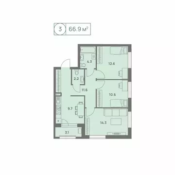 3-к кв. Пермский край, Пермь Трамвайная ул., 27 (66.9 м)