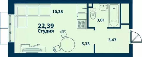 1-к кв. Башкортостан, Уфа ул. Ивана Спатара, 14 (22.39 м)