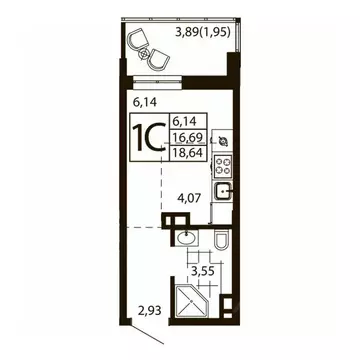 1-к кв. Ростовская область, Ростов-на-Дону ул. Текучева, 370/2 (17.96 ...