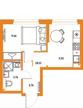 1-к кв. Свердловская область, Екатеринбург ул. Шефская, 28А (28.51 м)