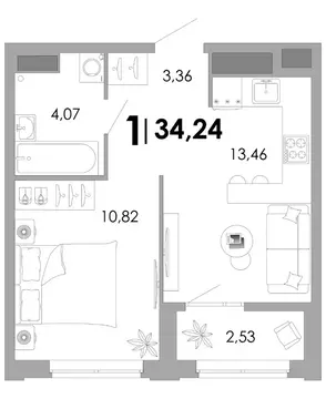 1-к кв. Владимирская область, Владимир Уно жилой комплекс (34.24 м)