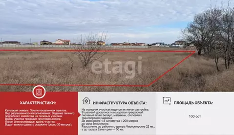 Участок в Крым, Черноморский район, Окуневское с/пос, с. Знаменское ...