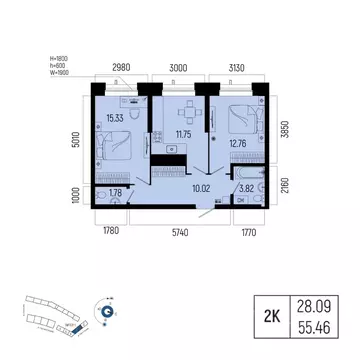 2-к кв. Башкортостан, Уфа Глумилино-1 мкр, Новатор жилой комплекс ...