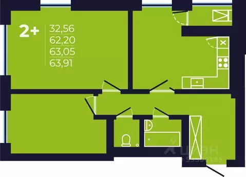 2-к кв. Башкортостан, Уфа ул. Майора Доставалова, 7 (62.5 м)