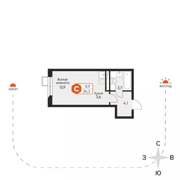 1-к кв. Московская область, Химки Сходня мкр, ул. Фрунзе, 30 (24.3 м)