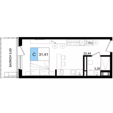 Студия Краснодарский край, Анапа Лучи жилой комплекс (31.41 м)