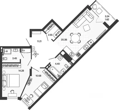 2-к кв. Калининградская область, Гурьевский муниципальный округ, пос. ...