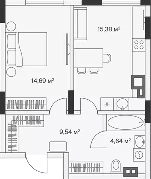 1-к кв. Калининградская область, Гурьевский муниципальный округ, пос. ...