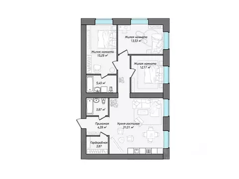 4-к кв. Чувашия, Чебоксары ул. Фридриха Энгельса, поз7 (94.64 м)