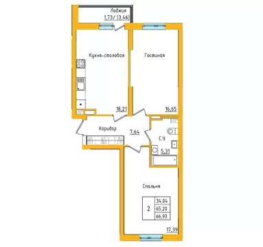 2-к кв. Башкортостан, Уфа ул. Валерия Лесунова, 22 (67.06 м)