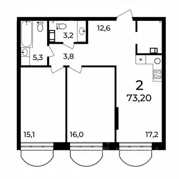2-к кв. Нижегородская область, Нижний Новгород ул. Воровского, 8 (73.2 ...