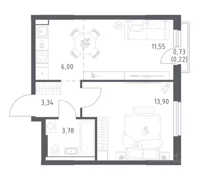 1-к кв. Башкортостан, Уфа ул. Минигали Губайдуллина, 8к9 (38.79 м)