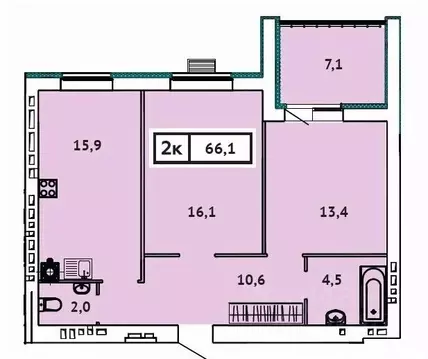 2-к кв. Ивановская область, Иваново ул. 2-я Чайковского, 40 (66.1 м)