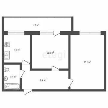 2-комнатная квартира: Тюмень, улица 30 лет Победы, 79А (45.3 м)
